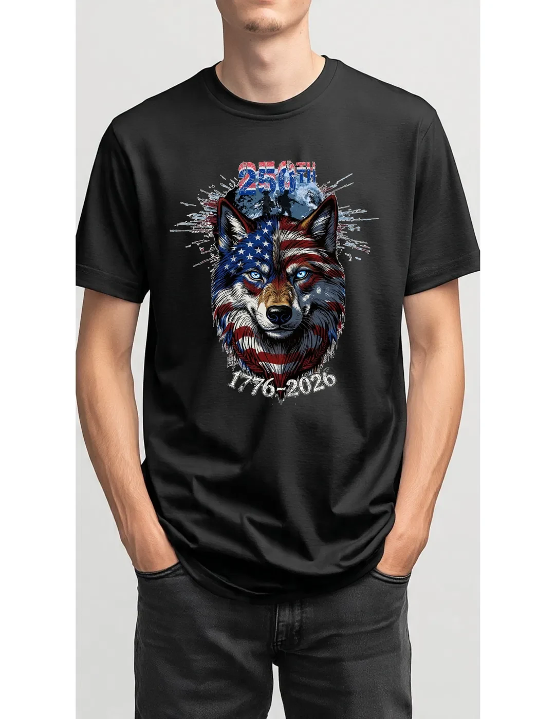 250th Anniversary American Wolf Patriotic T-Shirt product view 4