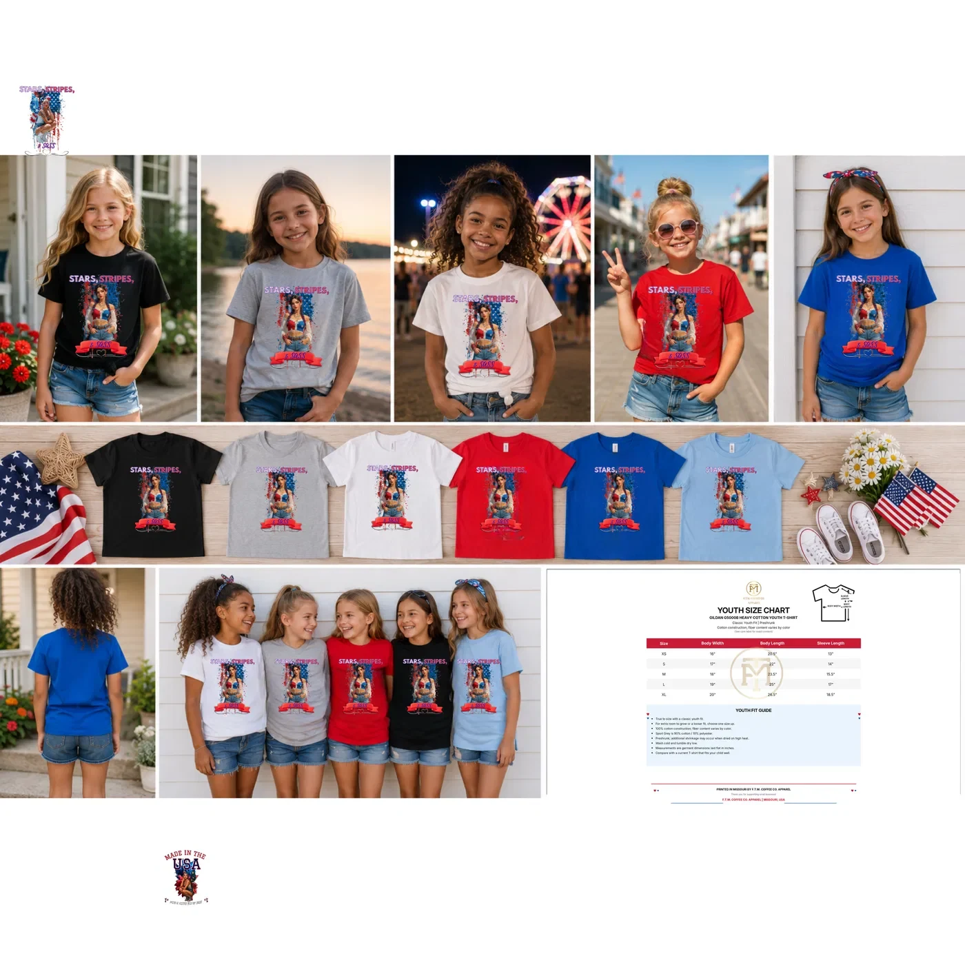 Stars Stripes and Sass Butterfly Youth T-Shirt product view 2