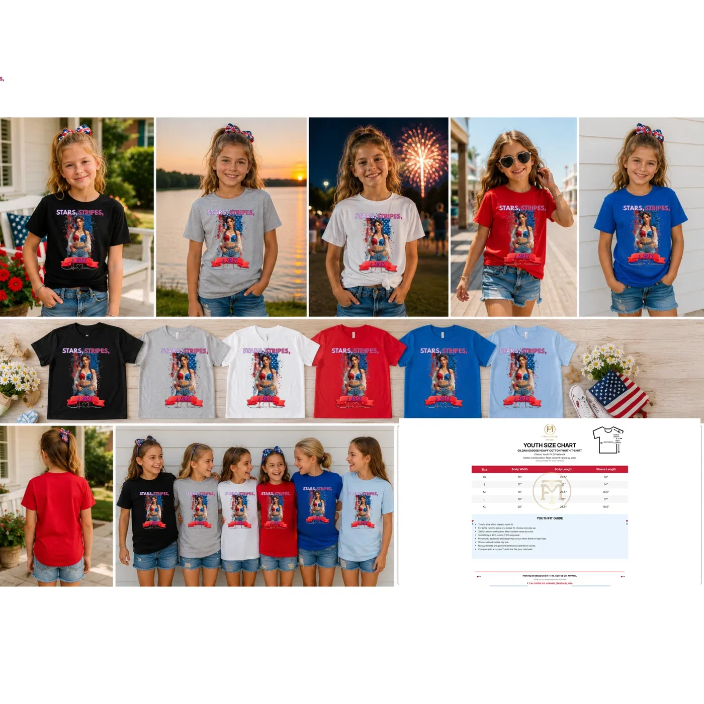 Stars Stripes and Sass Ribbon Youth T-Shirt product view 2