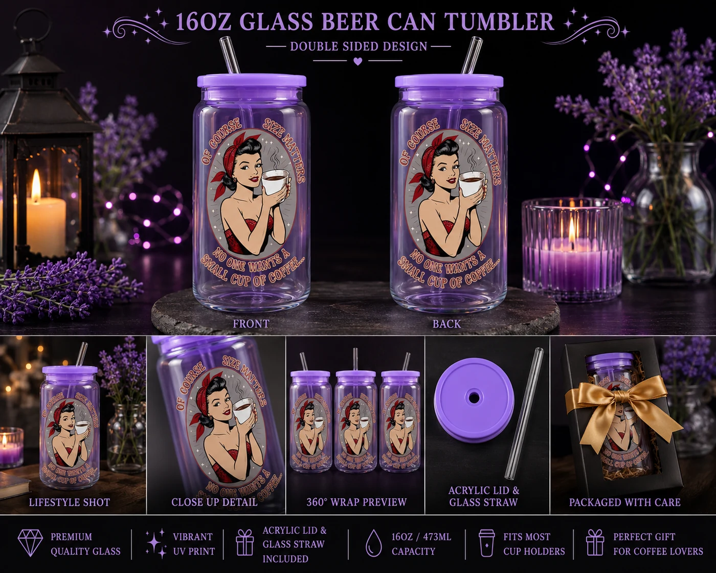 Finished F.T.M. Lavender Crystal Size Matters tumbler display